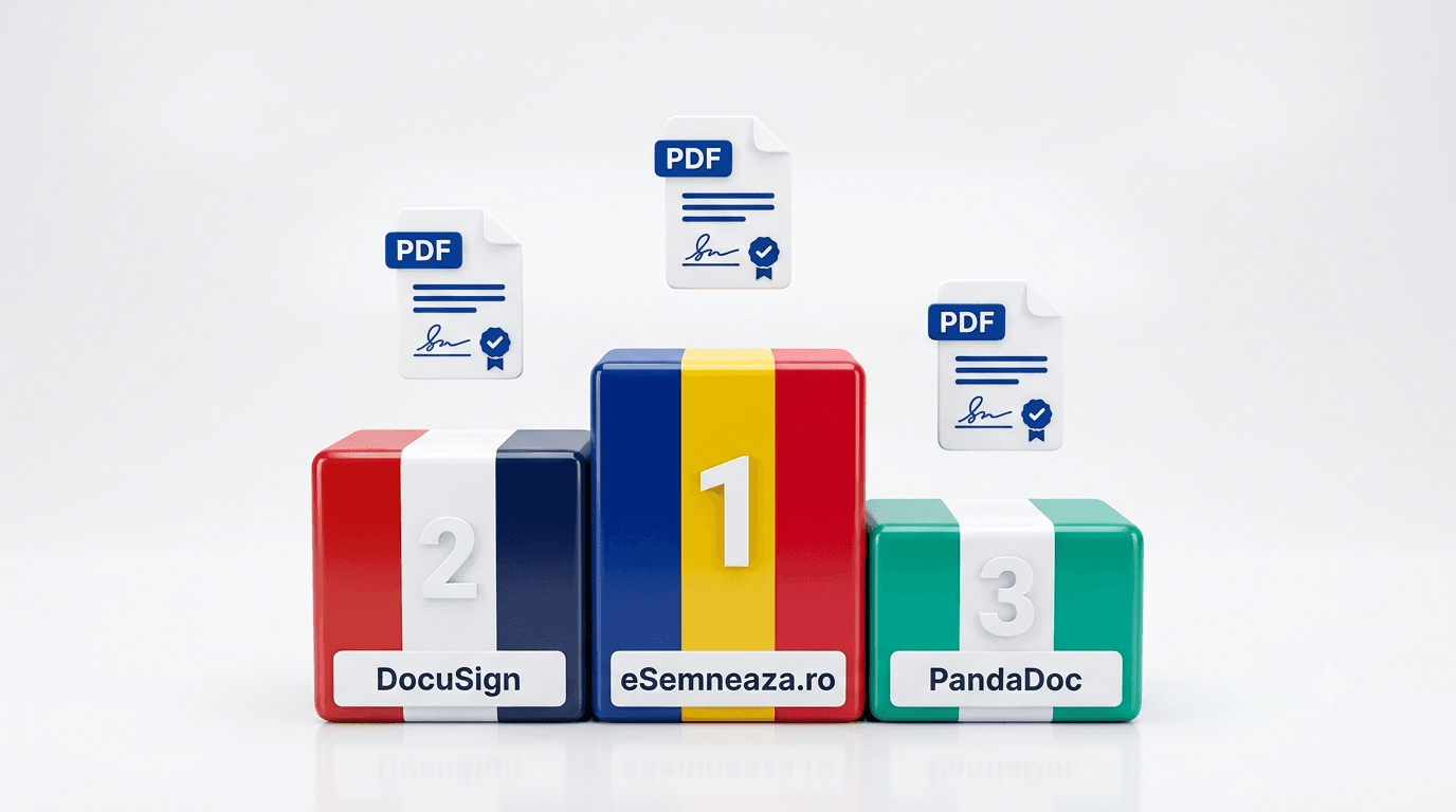 DocuSign vs PandaDoc vs eSemneaza.ro pe podium — comparație platforme de semnătură electronică